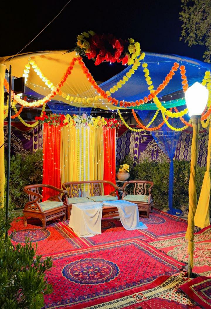 Traditional Mehndi Full Stage And Tent Decoration