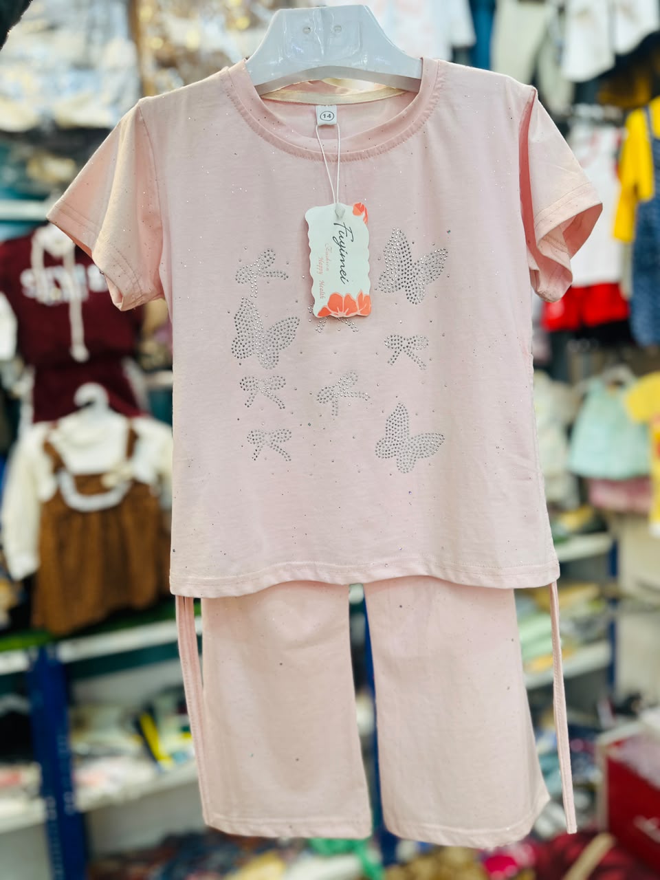 Fuyimei Butterfly Rhinestone Kids Suit | Color: Light Pink | Sizes: S, M, L